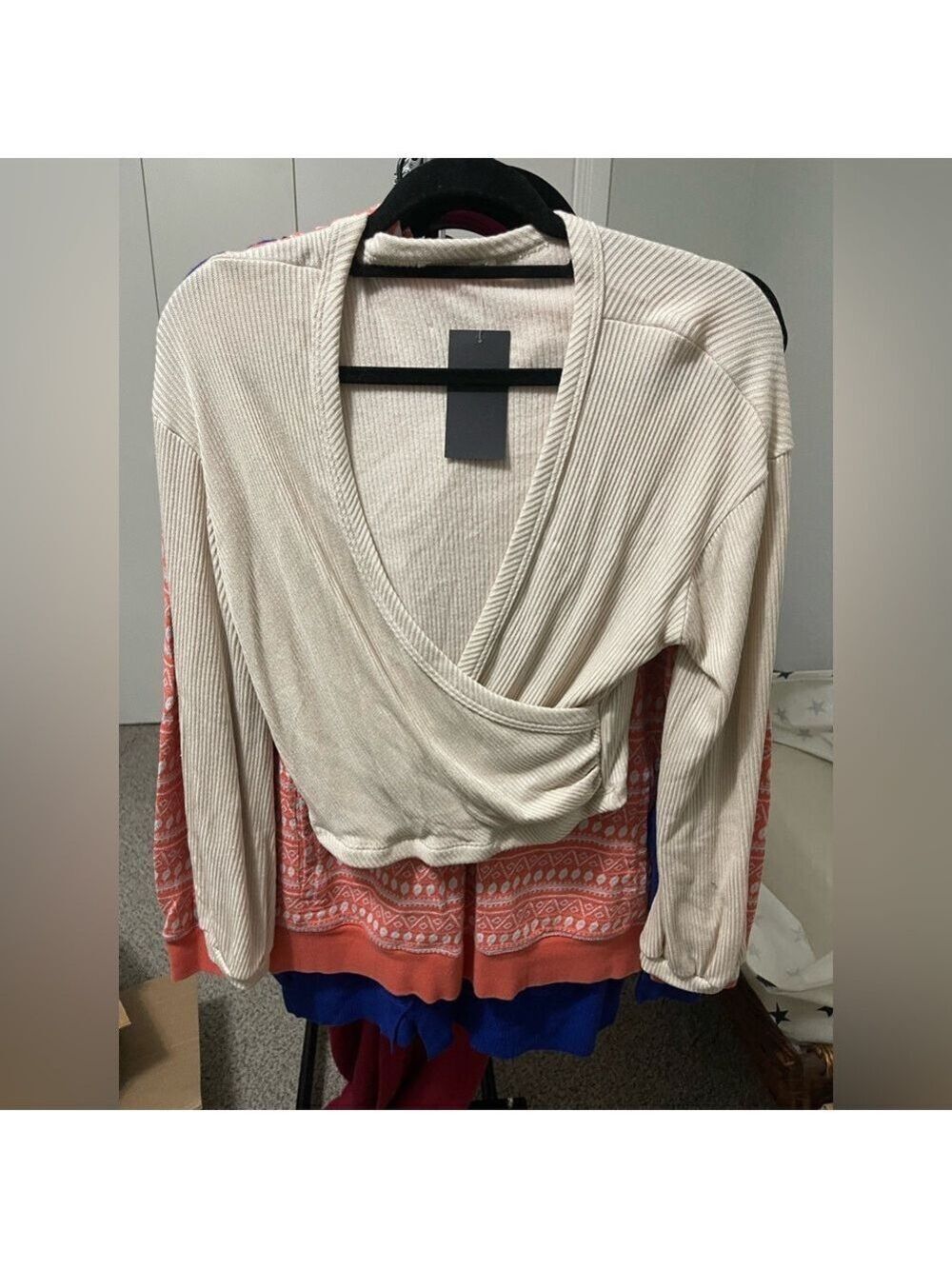 Dainty Hooligan Ribbed Cream Wrap Front Pullover